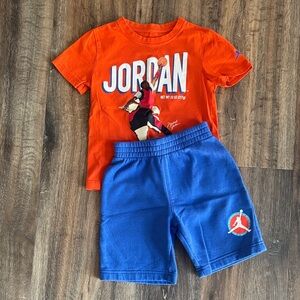 Jordan Kids Orange Tee and Blue Shorts Set